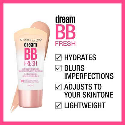 Maybelline Dream Fresh Skin Hydrating BB cream, 8-in-1 Skin Perfecting Beauty Balm with Broad Spectrum SPF 30, Sheer Tint Coverage