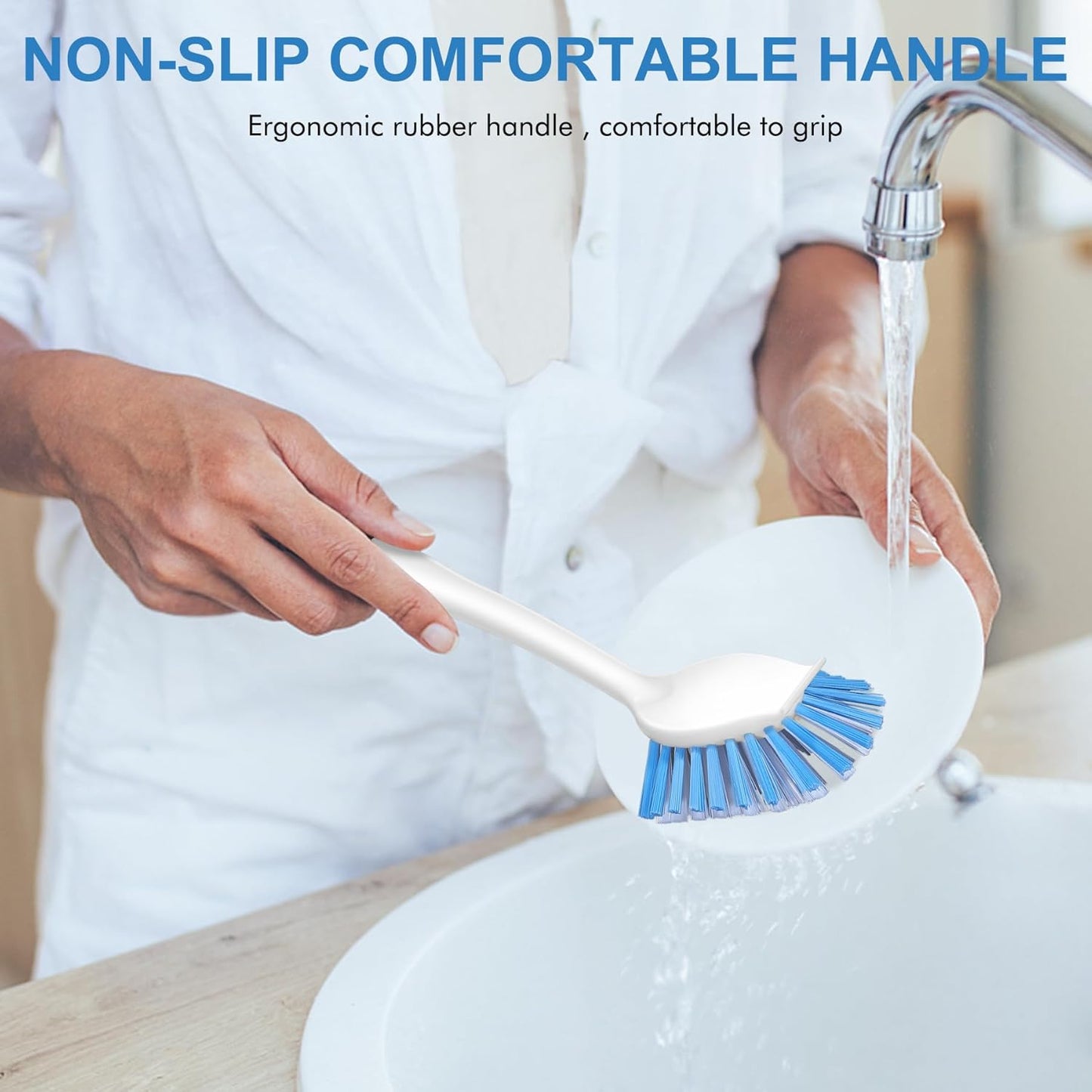 SetSail Dish Brush with Handle, 2 Pack Stiff Bristles Dish Scrubber with Built-in Scraper Dish Scrub Brushes for Cleaning Dishes, Pots and