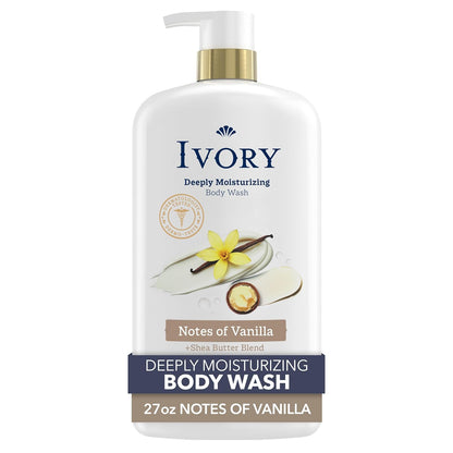 Ivory Body Wash, Deeply Moisturizing, 24hr Nourishing Hydration, Soothes Itchy Dry Skin, Made with Shea Butter
