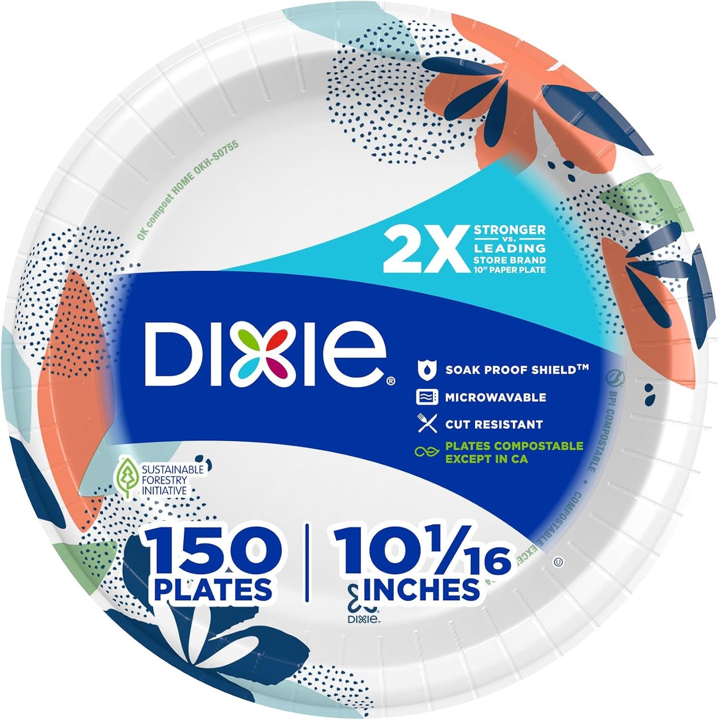 Dixie Large Paper Plates, 10 Inch, 150 Count, 2X Stronger*, Microwave-Safe, Soak-Proof, Cut Resistant, Disposable Plates For Everyday