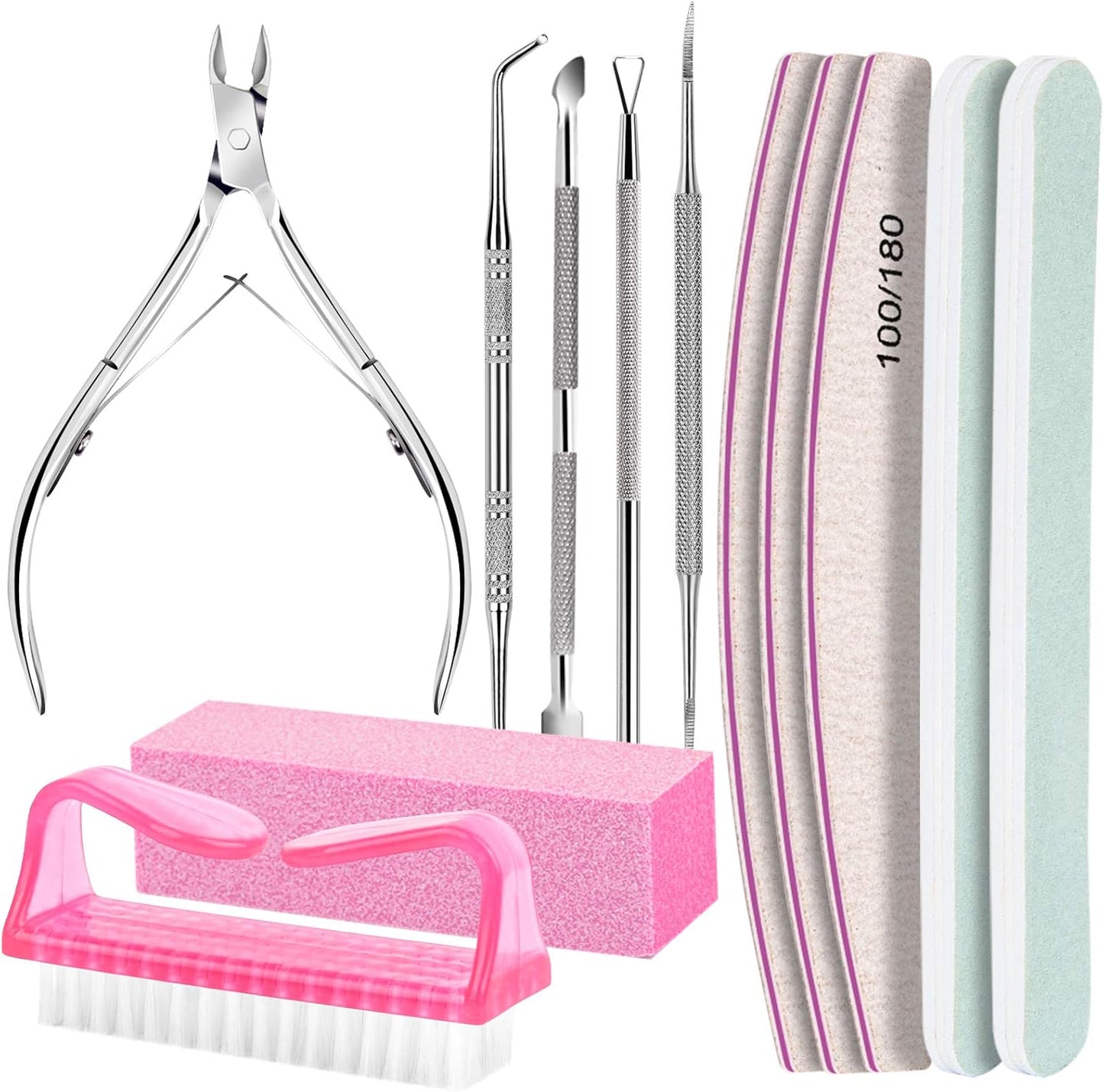 FANDAMEI Nail Care Kit, Nail Files 100/180, Nail Buffer Block, Cuticle Nippers, Cuticle Trimmer, Cuticle Pusher, Nail Tools, Nail