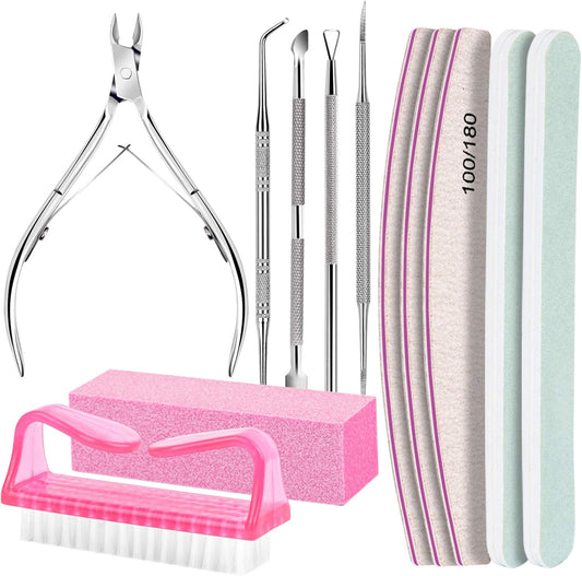 FANDAMEI Nail Care Kit, Nail Files 100/180, Nail Buffer Block, Cuticle Nippers, Cuticle Trimmer, Cuticle Pusher, Nail Tools, Nail