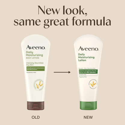Aveeno Daily Moisturizing Body Lotion, Body Lotion for Dry Skin with Prebiotic Oat, Paraben Free, Fragrance Free