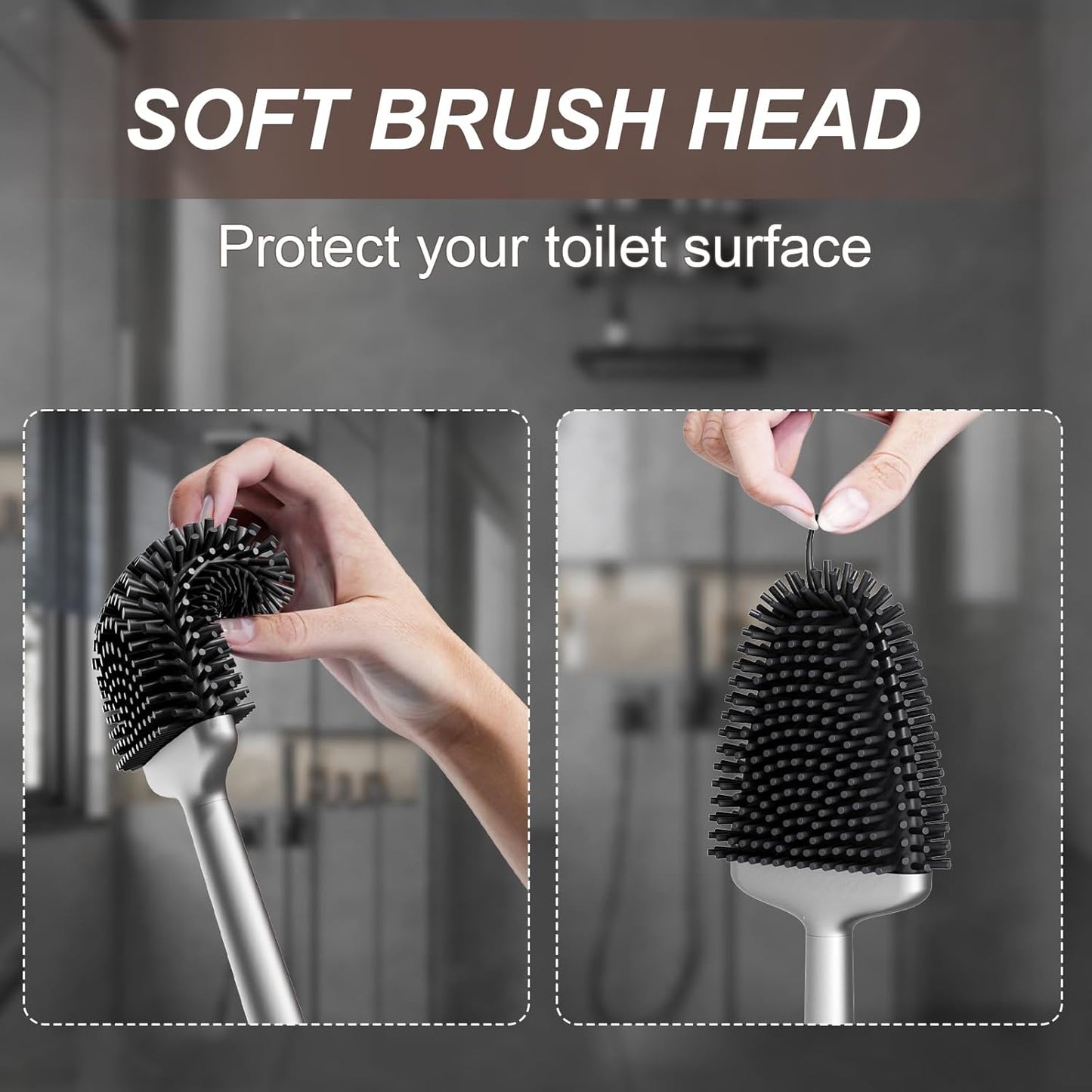 Sellemer Toilet Brush and Holder Set - Flexible Toilet Bowl Brush Head with Silicone Bristles, Compact Size for Storage and