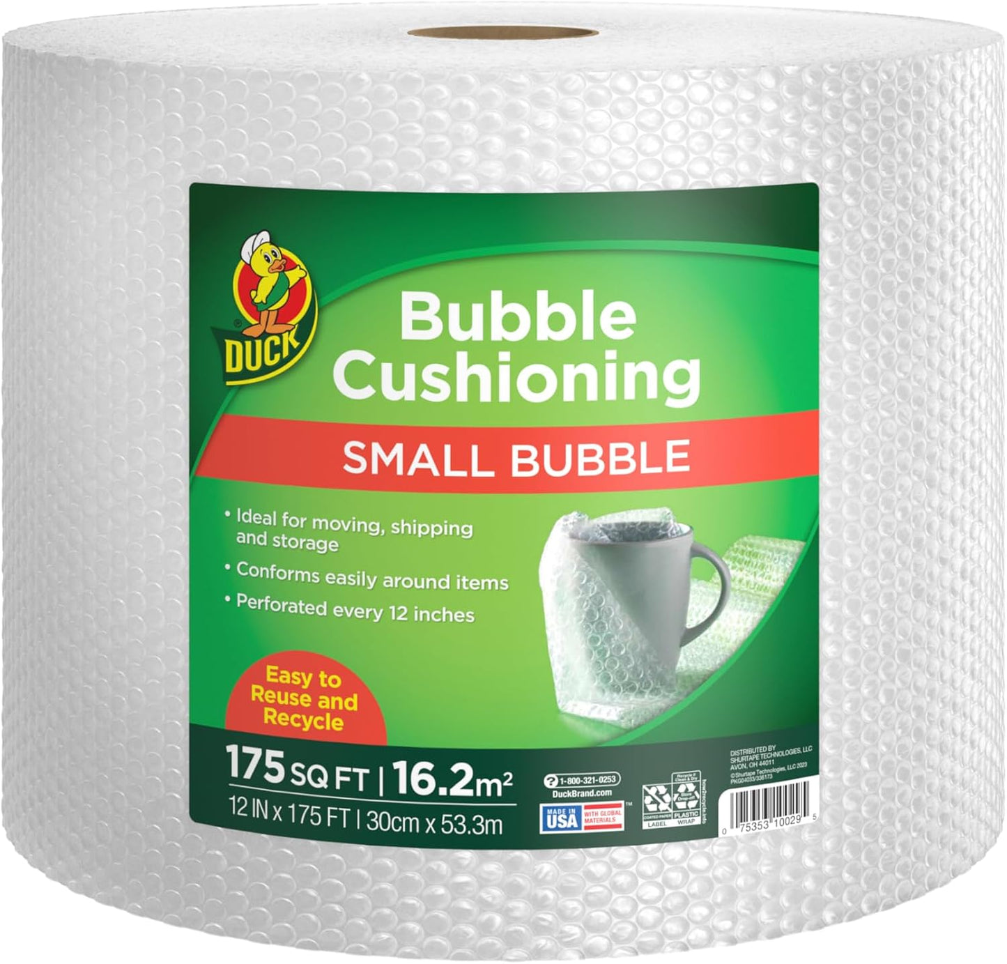 Duck Brand Small Bubble Cushioning Wrap for Moving & Shipping - 175 FT Bubble Packing Wrap for Extra Protection Packaging Boxes & Mailers - Clear