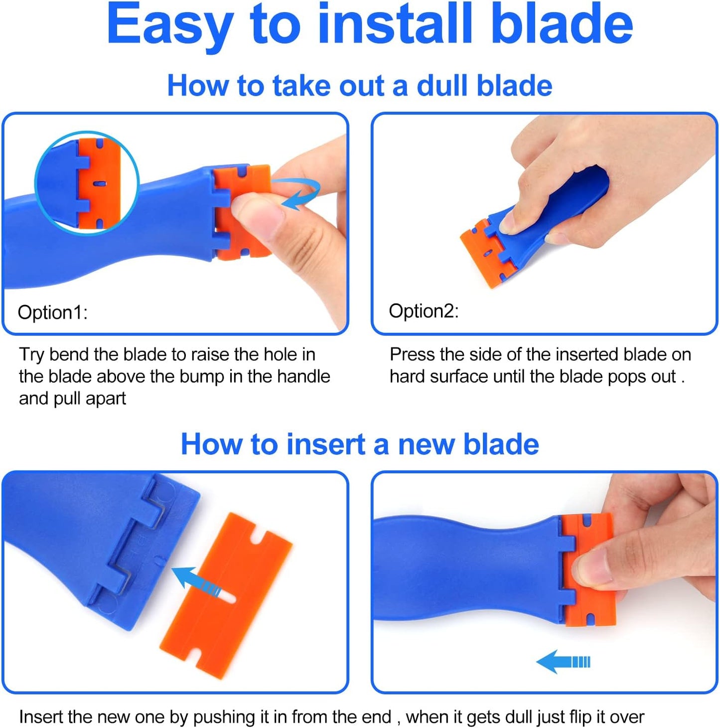 4 Pcs Plastic Razor Blade Scraper and 100 Pcs Blades, Remove Label Decal Tool Forwithout Scratches Plastic Razor Blade