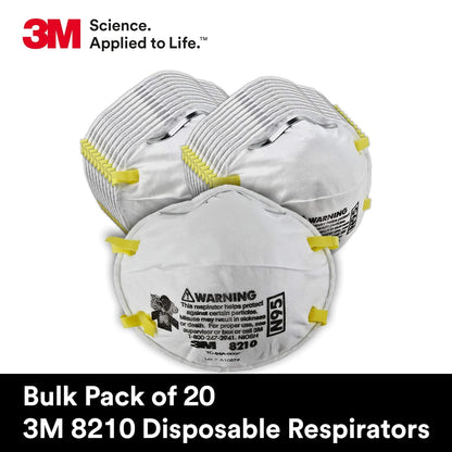3M 8210 Particulate Respirator, N95, Pack of 20 Disposable Respirator, NIOSH APPROVED, Two-Strap Cup Style