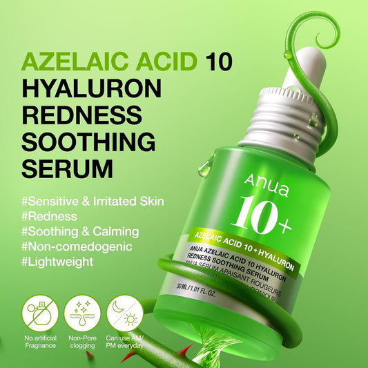Anua Azelaic Acid 10 Hyaluron Redness Soothing Serum, Facial Serum for Blemish-Prone & Oily-Prone Skin, Lightweight & Hydrating Blemish
