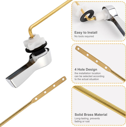 Hibbent Universal Metal Front Mount Toilet Handle Replacement Kit, Brass Toilet Flush Tank Lever with Stainless Steel Flapper Chains for Most