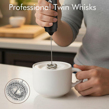 Rechargeable Milk Frother Handheld, 2-IN-1 Dual Spring Whisk Electric Frother Wand for Cappuccino Latte Macchiato, Portable Drink Mixer for
