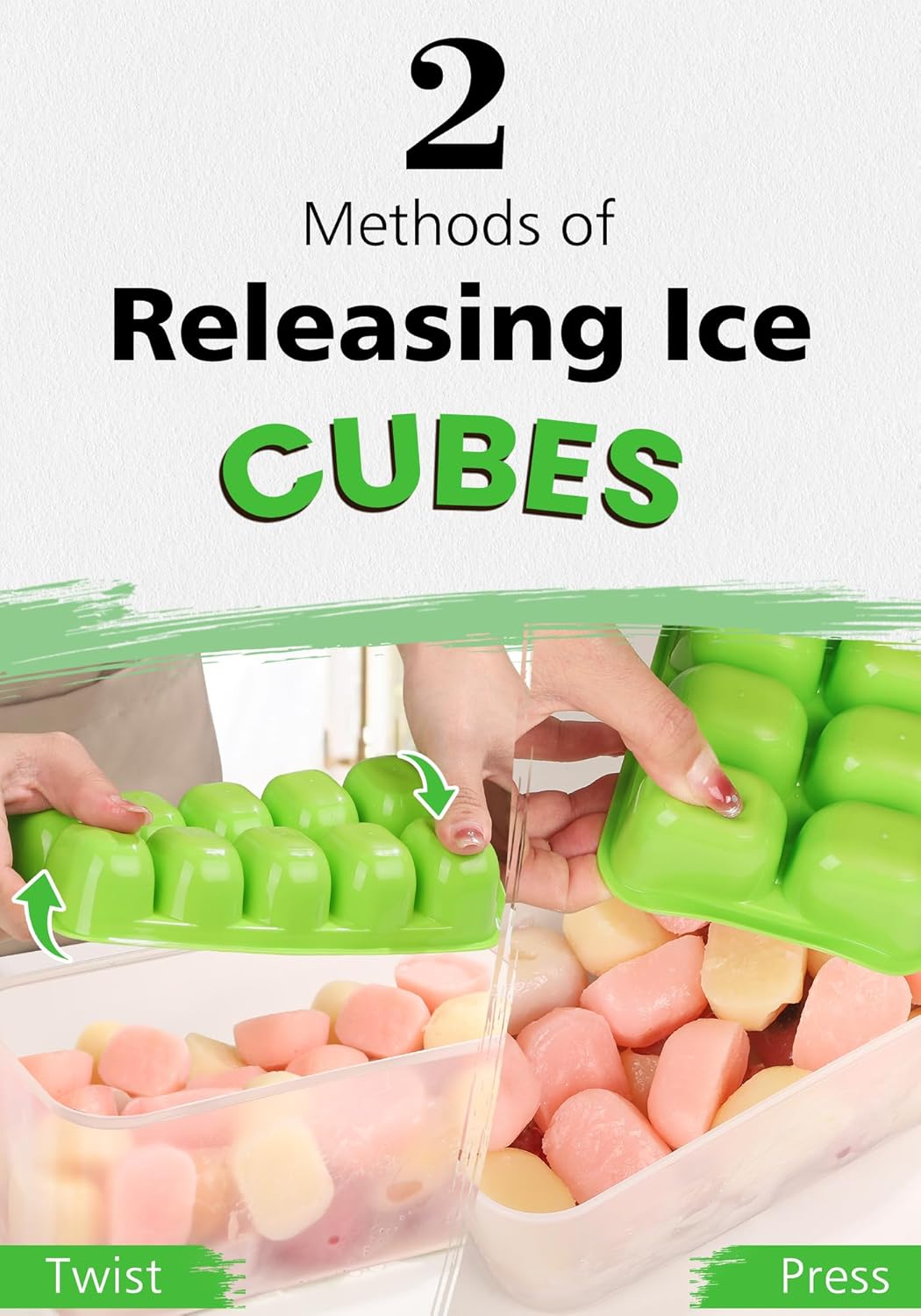 DOQAUS Ice Cube Tray with Lid and Bin - 4 Pack Ice Bucket Kits, Stackable Silicone Ice Trays for Freezer, Easy Pop Out, BPA Free for Cocktail
