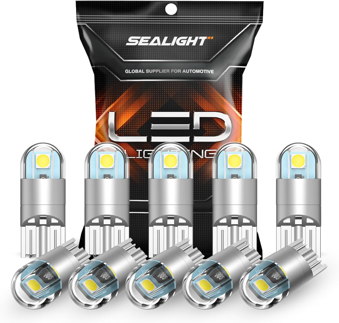 SEALIGHT 194 LED Bulb 6000K White, License Plate Light, Dome Light, T10 168 2825 W5W 3030 Bright Chips Wedge for Replacement Light