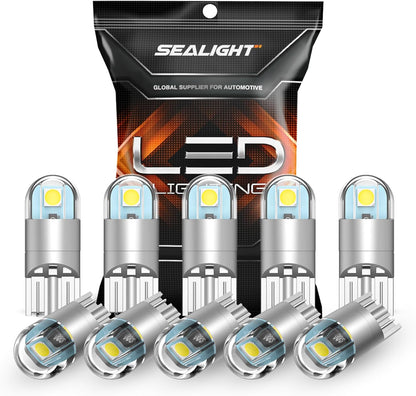 SEALIGHT 194 LED Bulb 6000K White, License Plate Light, Dome Light, T10 168 2825 W5W 3030 Bright Chips Wedge for Replacement Light