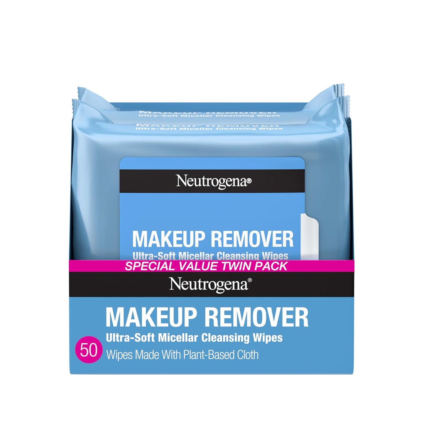 Neutrogena Makeup Remover Wipes Micellar Alcohol-Free Face Towelettes Remove Waterproof Mascara & Oil, Compostable 100% Plant-Based