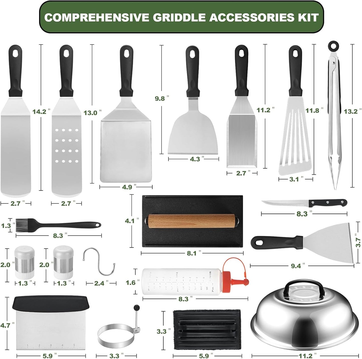 35PCS Griddle Accessories Kit, Flat Top Grill Accessories Set for Blackstone and Camp Chef, Grill Spatula Set with Enlarged Spatulas, Basting