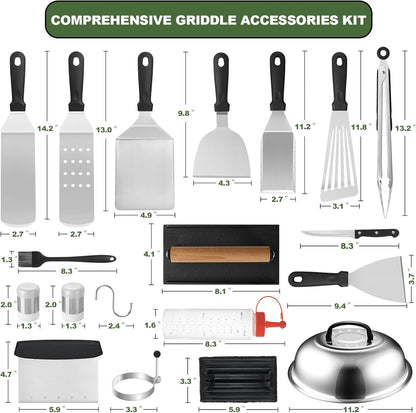 35PCS Griddle Accessories Kit, Flat Top Grill Accessories Set for Blackstone and Camp Chef, Grill Spatula Set with Enlarged Spatulas, Basting