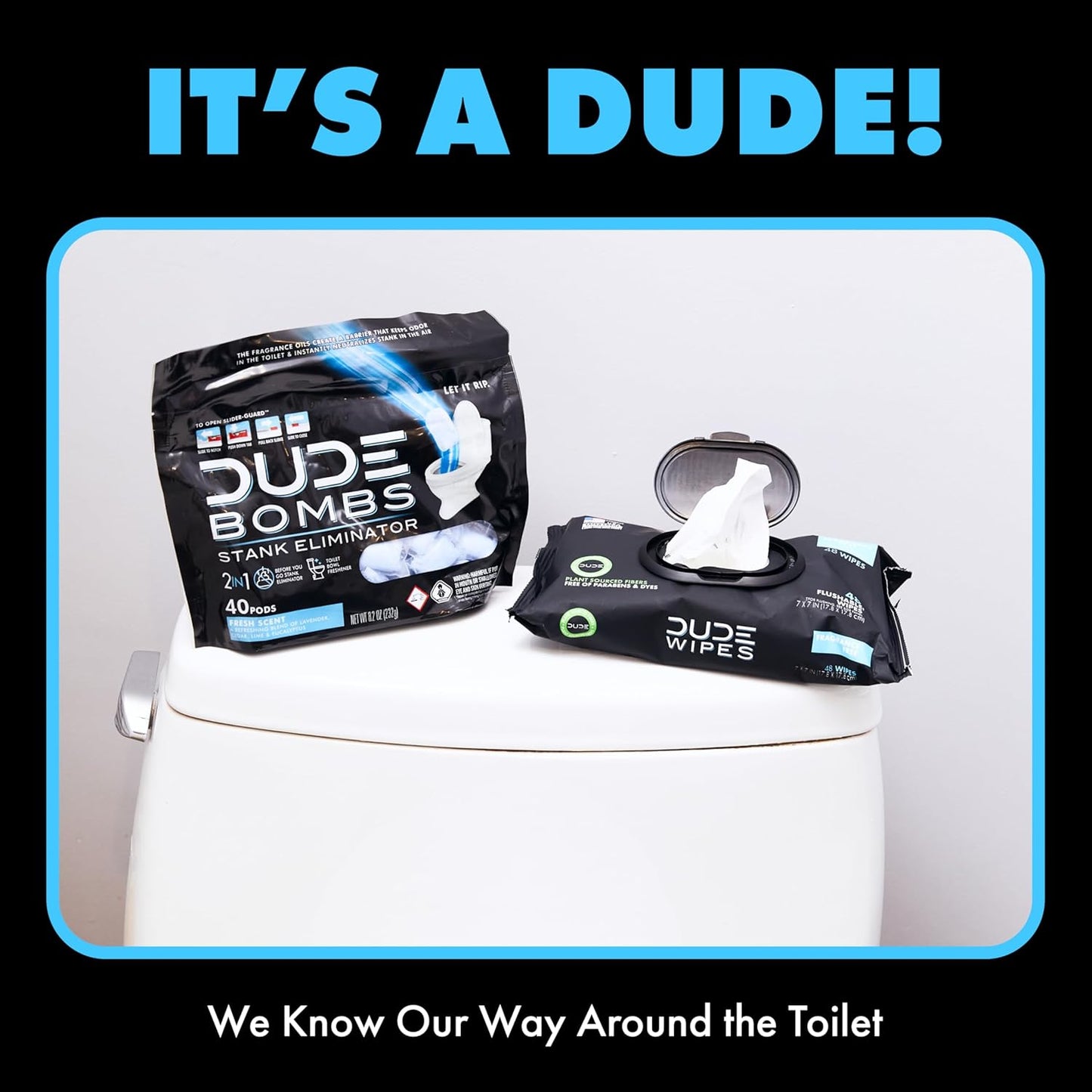 DUDE Wipes DUDE Bombs Toilet Stank Eliminator - 2-in-1 Air Freshener and Toilet Bowl Cleaner - 1 Pack (40 Pods) - Deodorizing Blend of