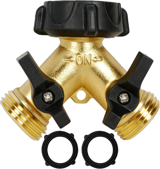 Hourleey Brass Garden Hose Splitter 2 Way, 3/4 Inch Hose Connector Tap Splitter, Hose Y