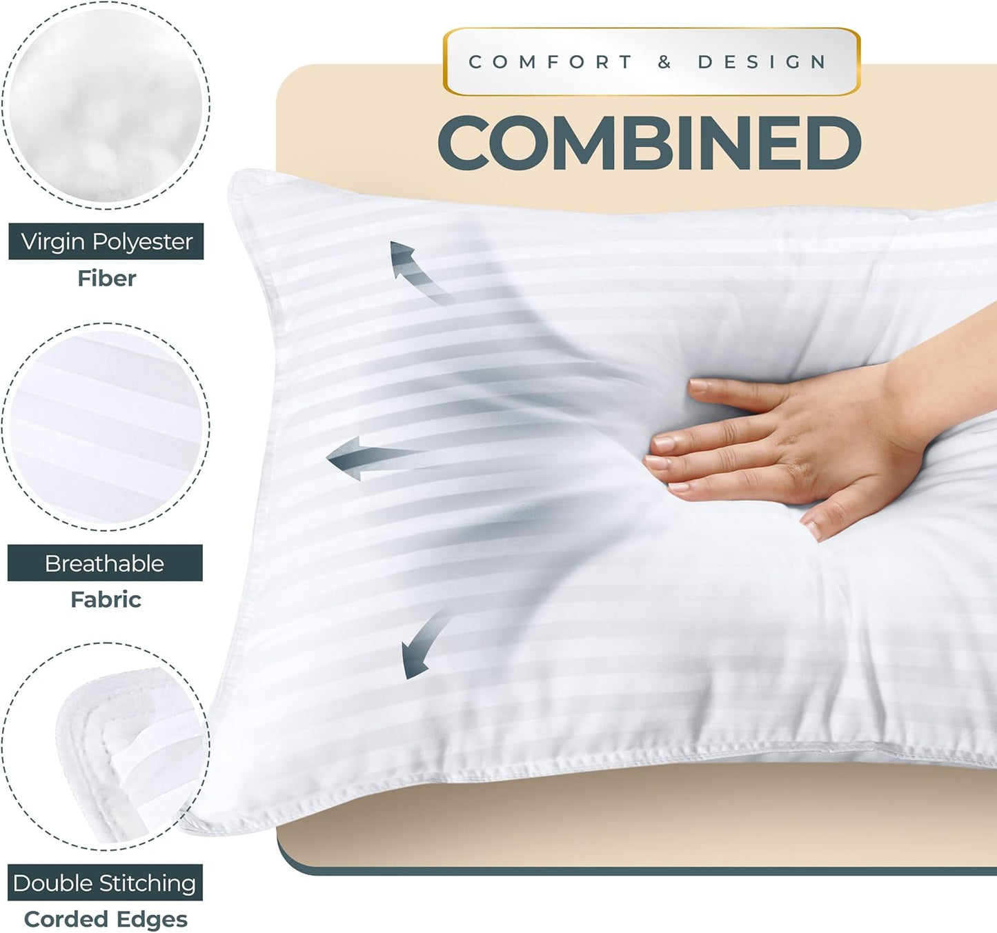 Utopia Bedding Bed Pillows for Sleeping Queen Size (White), Set of 2, Down Alternative Pillow for Sleeping, Cooling Hotel Quality Pillow Set for