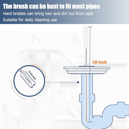 35.5inch Drain Clog Remover(1pcs), 25inch Drain Snake Hair Remover(6pcs) Cleaning Brush(2pcs), Hair Catcher Drain Auger Cleaner Tool Set For