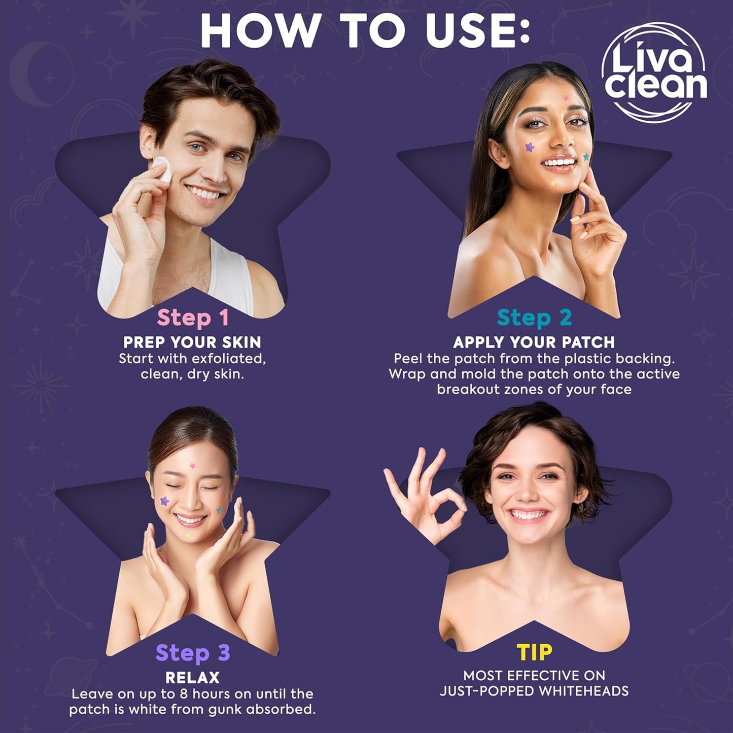 Livaclean Star Pimple Patches for Face w/ Hydrocolloid, Tea Tree oil & Salicylic Acid - Zit