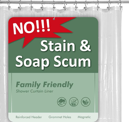 Barossa Design Plastic Shower Liner Clear - Premium PEVA Shower Curtain Liner with Rustproof Grommets and 3