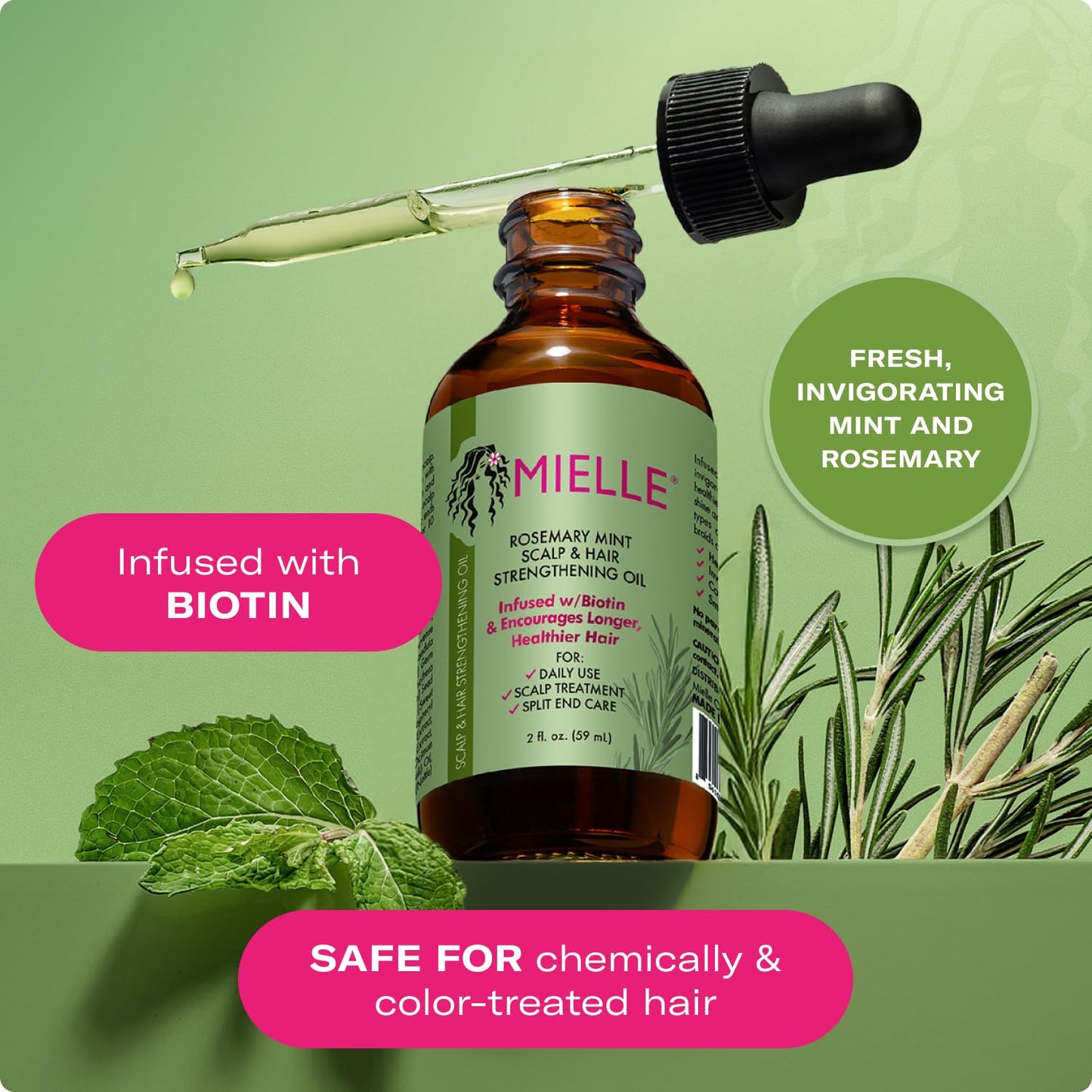 Mielle Organics Rosemary & Mint Hair Oil - Strengthening Biotin Oil Infused Frizzy & Damaged Hair Care - Split Ends & Dry Scalp Treatment to Support