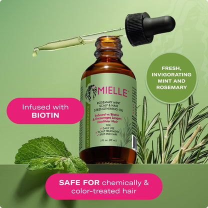 Mielle Organics Rosemary & Mint Hair Oil - Strengthening Biotin Oil Infused Frizzy & Damaged Hair Care - Split Ends & Dry Scalp Treatment to Support