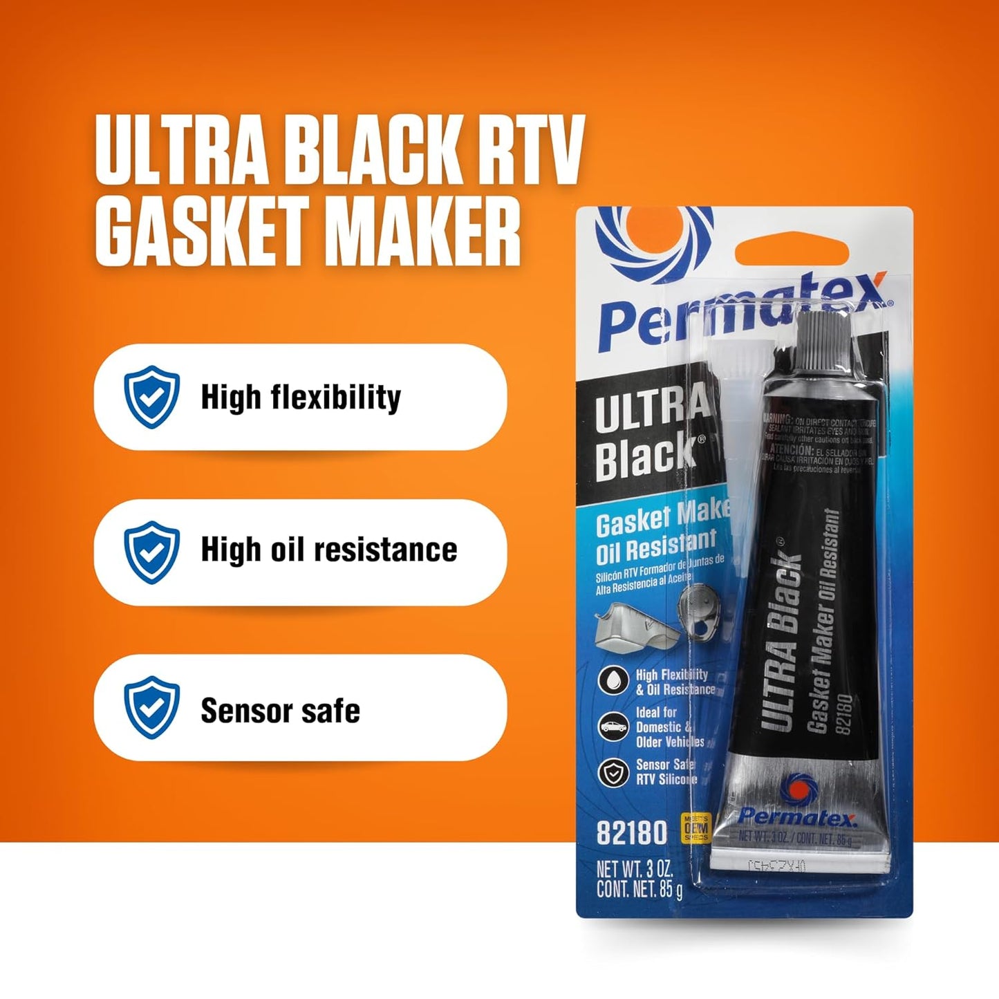 Permatex 82180 Ultra Black Maximum Oil Resistance RTV Silicone Gasket Maker, Sensor Safe and