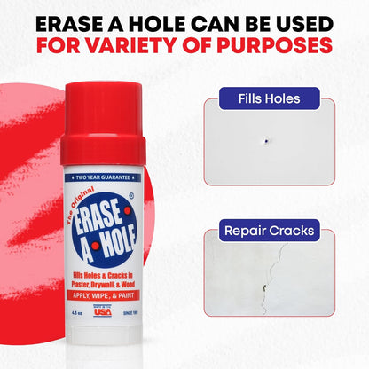 Erase-A-Hole Wall Repair Stick Quick-Dry Nail & Screw Hole Filler for Drywall, Wood & Plaster No Sand Spackle Alternative, Paintable Putty, 4.5 oz