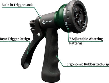 AUTOMAN-Garden-Hose-Nozzle, ABS Water Spray Nozzle with 7 Adjustable Watering Patterns, Slip Resistant for Watering Plants, Lawn&