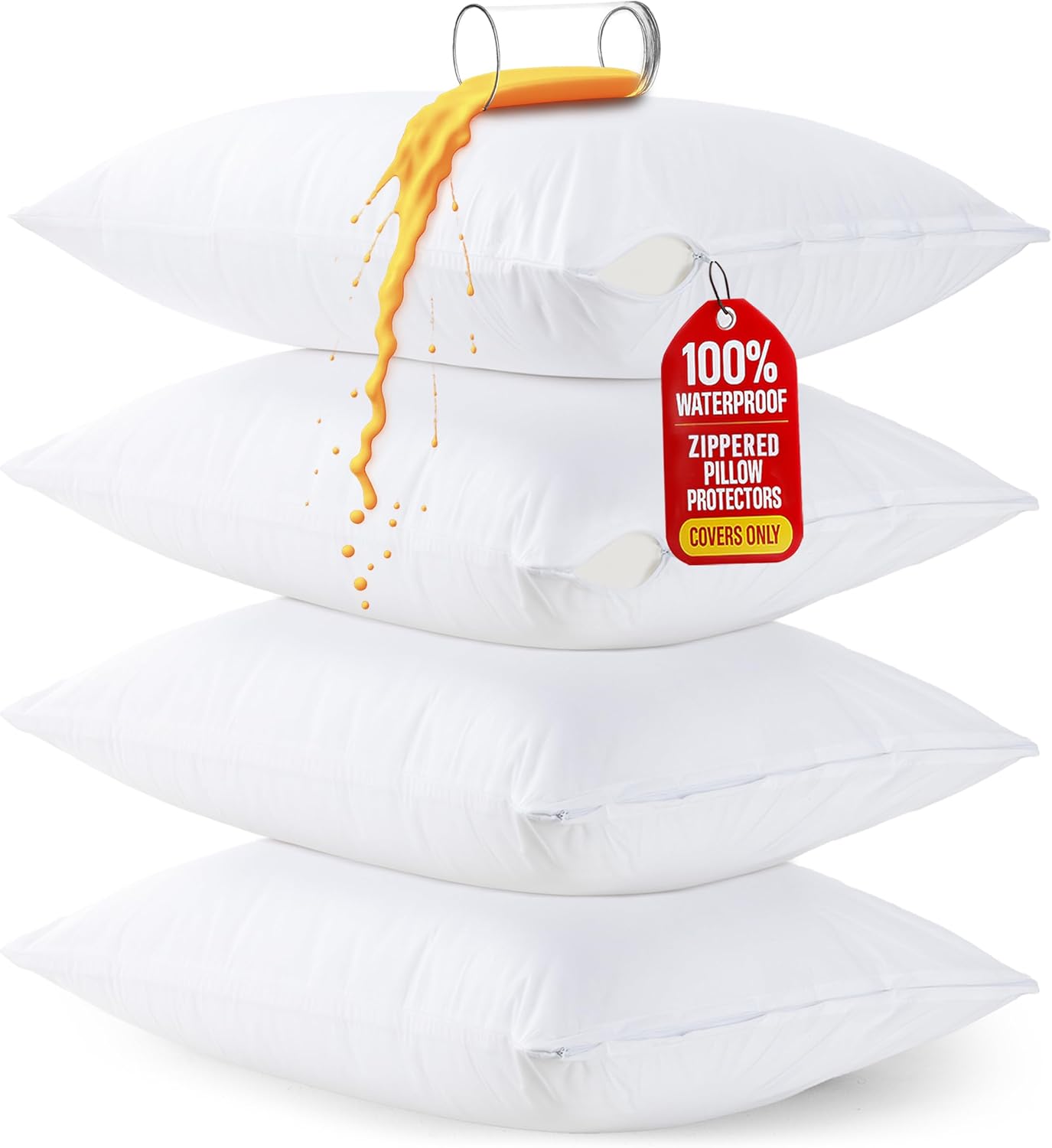 Set of 4 Pillow Protectors with Zipper Standard Size, Bed Bug and Dust Mite Proof Pillow Covers, Ultra Soft Pillow