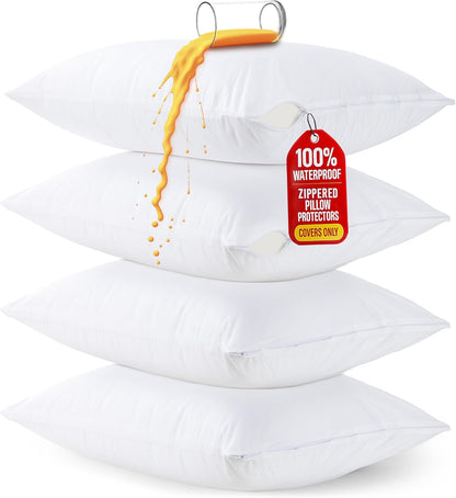 Set of 4 Pillow Protectors with Zipper Standard Size, Bed Bug and Dust Mite Proof Pillow Covers, Ultra Soft Pillow