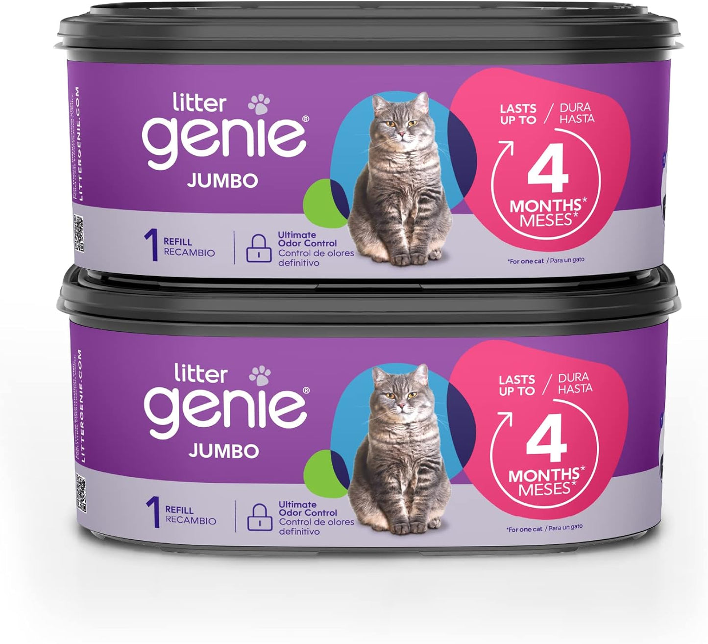 Litter Genie Refill Bags, Jumbo 2-Pack, 56 Total ft, Up to 8 Months of Supply in 2 cartridges, Ultimate Odor Control Cat Litter Bags