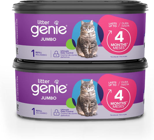 Litter Genie Refill Bags, Jumbo 2-Pack, 56 Total ft, Up to 8 Months of Supply in 2 cartridges, Ultimate Odor Control Cat Litter Bags
