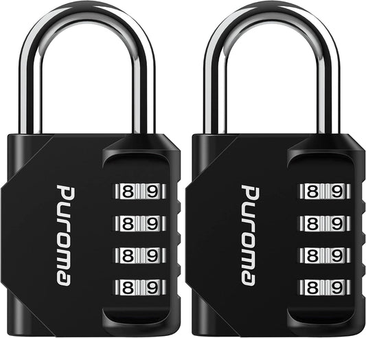 Puroma 2 Pack Combination Lock for Locker 4 Digit Outdoor Waterproof Padlock for School, Gym, Sports, Fence, Toolbox, Gate, Case