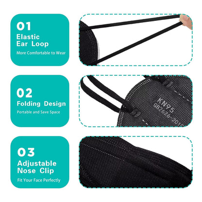 LEMENT 50pcs KN95 Face Mask Black 5 Layer Cup Dust Safety Masks Filter Efficiency95% Breathable Elastic Ear Loops Black Masks