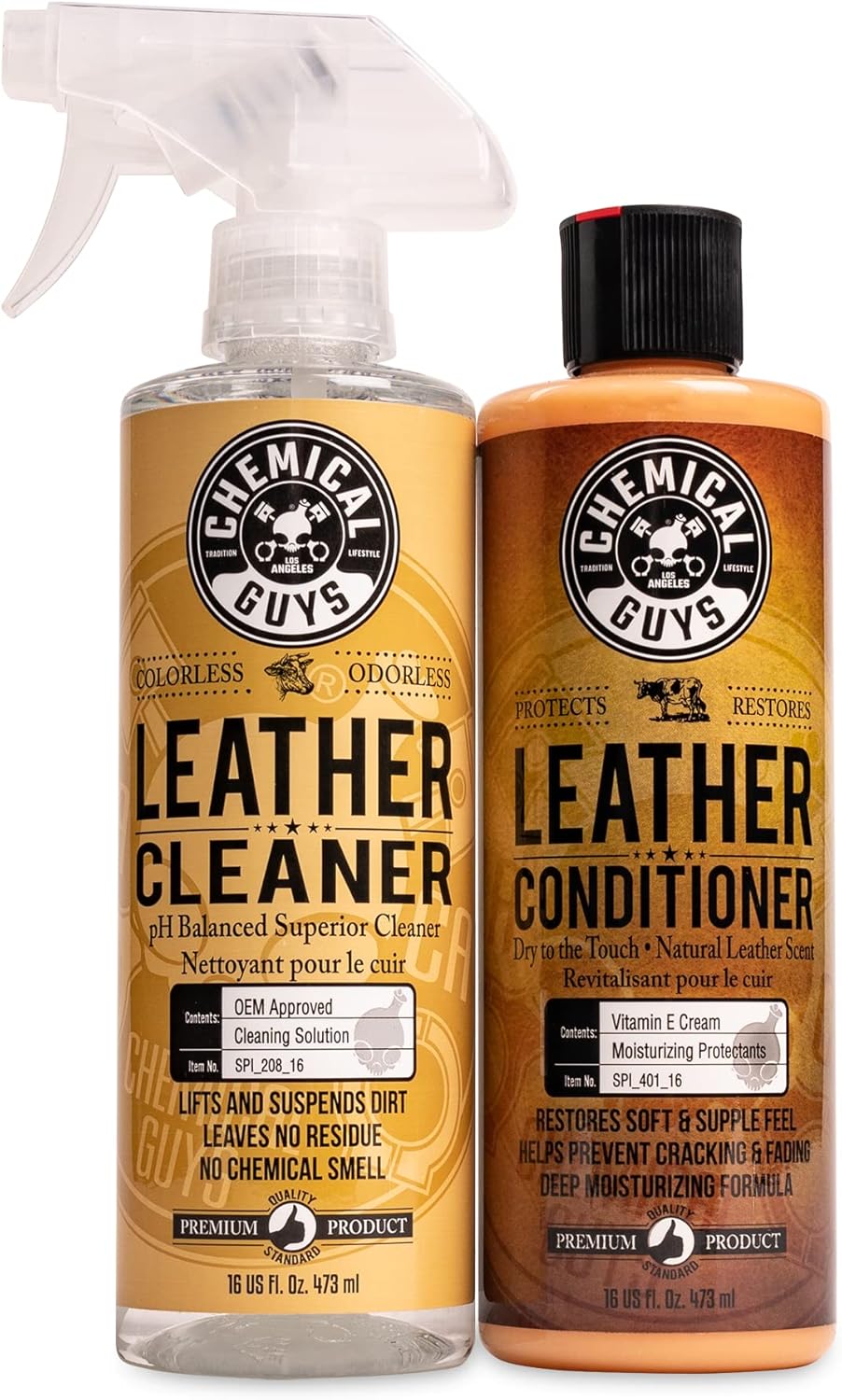 Chemical Guys Leather Cleaner and Conditioner Kit - Car Cleaner and Conditioner, Safely Cleans & Conditions Leather Car Interiors, Furniture