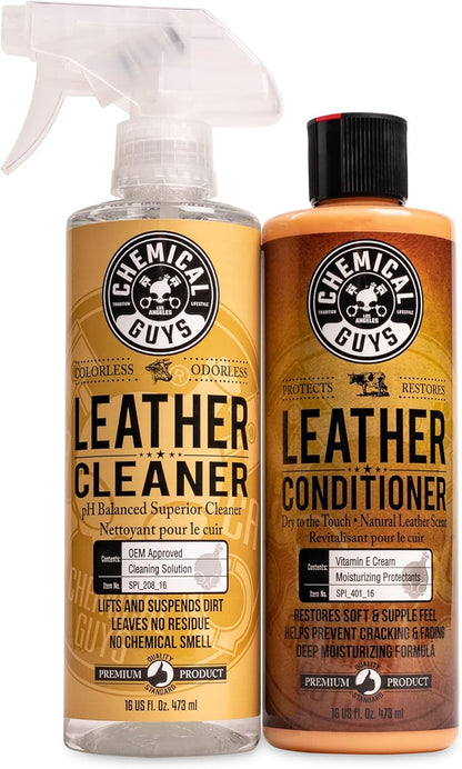 Chemical Guys Leather Cleaner and Conditioner Kit - Car Cleaner and Conditioner, Safely Cleans & Conditions Leather Car Interiors, Furniture