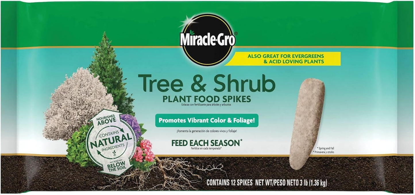 Miracle-Gro Tree and Shrub Plant Food Spikes - Deciduous, Flowering & Evergreen Tree Fertilizer Spikes, Hydrangeas, and Acid-Loving Plants, 12