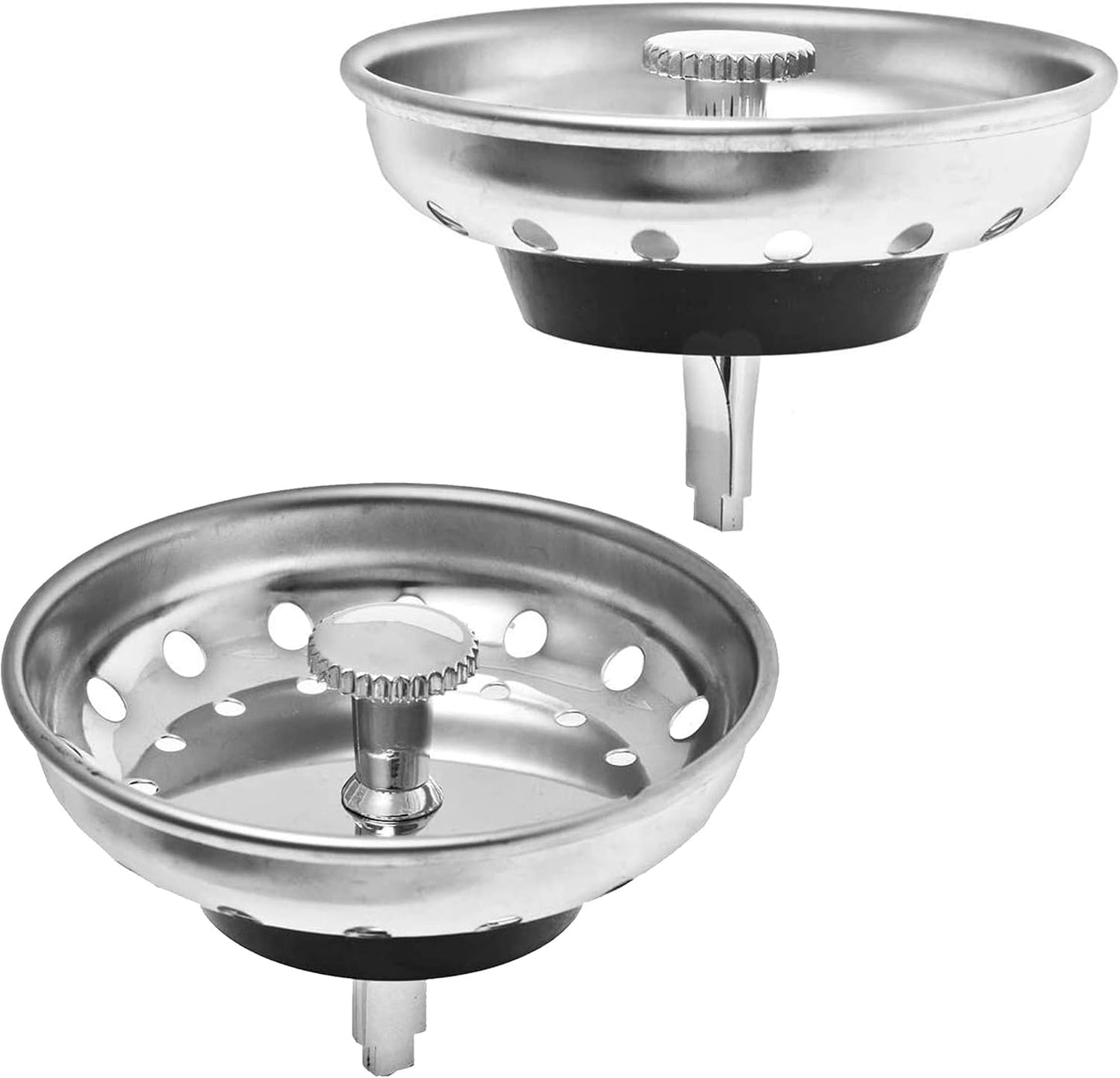 2 Pack - Kitchen Sink Strainer and Stopper Combo Basket Replacement for Standard 3-1/2 inch Drain, Stainless Steel Basket with Plastic