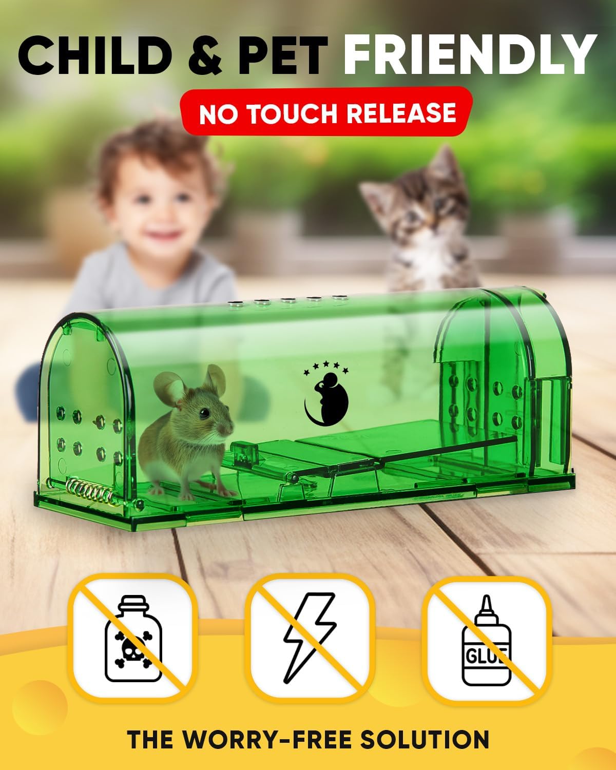 Motel Mouse Humane Mouse Traps No Kill Live Catch and Release 4 Pack - Reusable, Easy to Use & Clean, No Touch