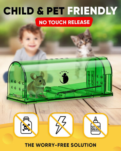 Motel Mouse Humane Mouse Traps No Kill Live Catch and Release 4 Pack - Reusable, Easy to Use & Clean, No Touch