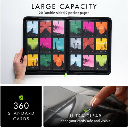 Vault X 9 Pocket Trading Card Zip Binder, 360 Cards, Premium Exo-Tec Album Material, 20 Side-Loading Pages, Folder for Collectible Games