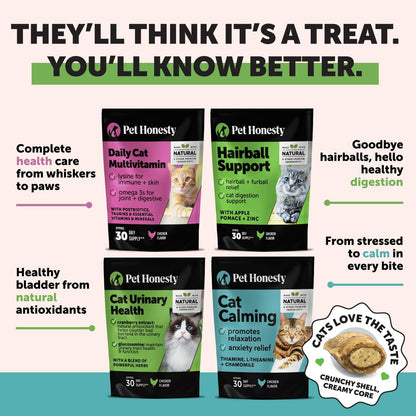Cat Hairball Support Crunchy & Creamy Chews, Hairball Remedy Treats, Cat Furball Treatment, Supports Skin & Coat, Vitamins for