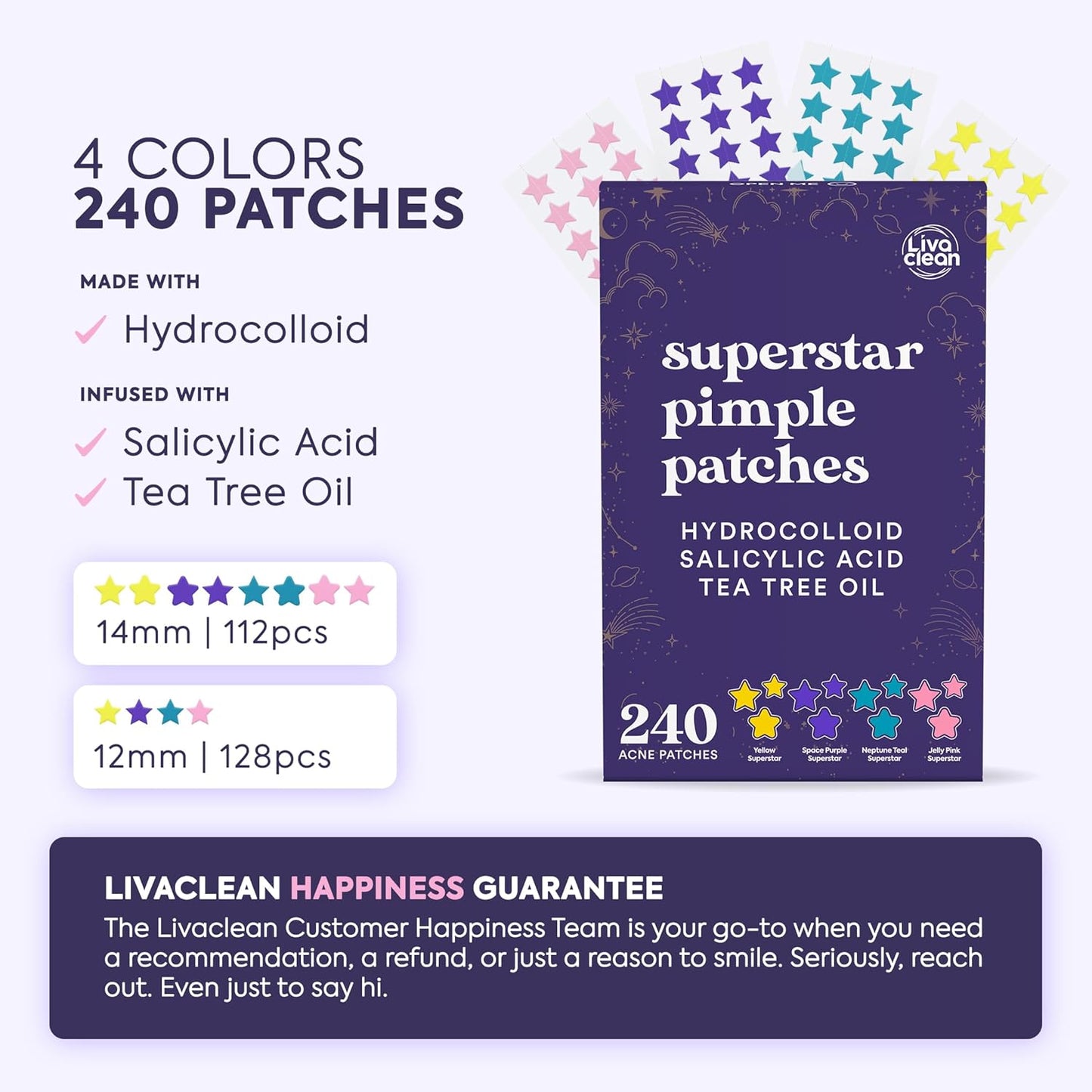 Livaclean Star Pimple Patches for Face w/ Hydrocolloid, Tea Tree oil & Salicylic Acid - Zit