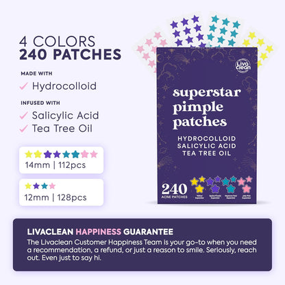 Livaclean Star Pimple Patches for Face w/ Hydrocolloid, Tea Tree oil & Salicylic Acid - Zit