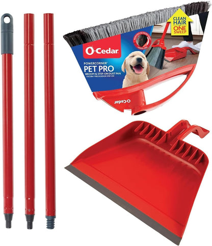 O-Cedar Pet Pro Broom with Step-On Dustpan, Remove 99% with One Sweep, Removes 3 Times More Pet Hair, Quiet Cleaning Tool for Cat and Dog Owners