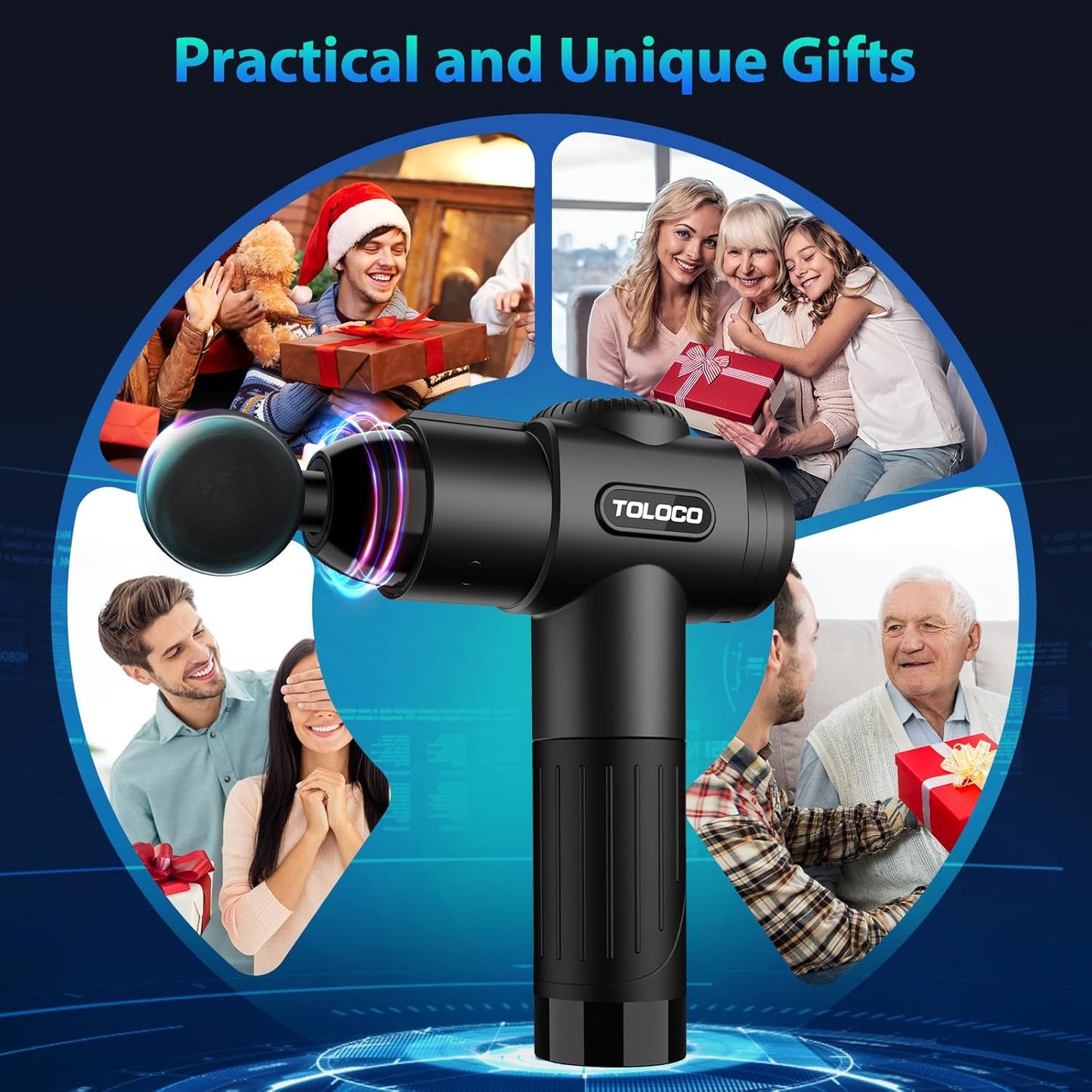 TOLOCO Massage Gun, Deep Tissue Back Massage for Athletes for Pain Relief, Percussion Massager with 10 Massages Heads & Silent Brushless