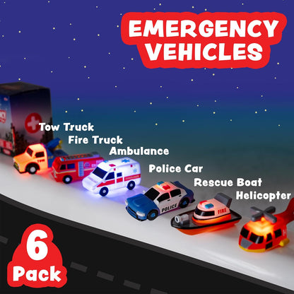 Tub Works Emergency Cars Light Up Bath Toys, 6 Pack, Water-Activated Light Up Toys Flash & Change Color, Soft, Squeezable Baby & Toddler Bath